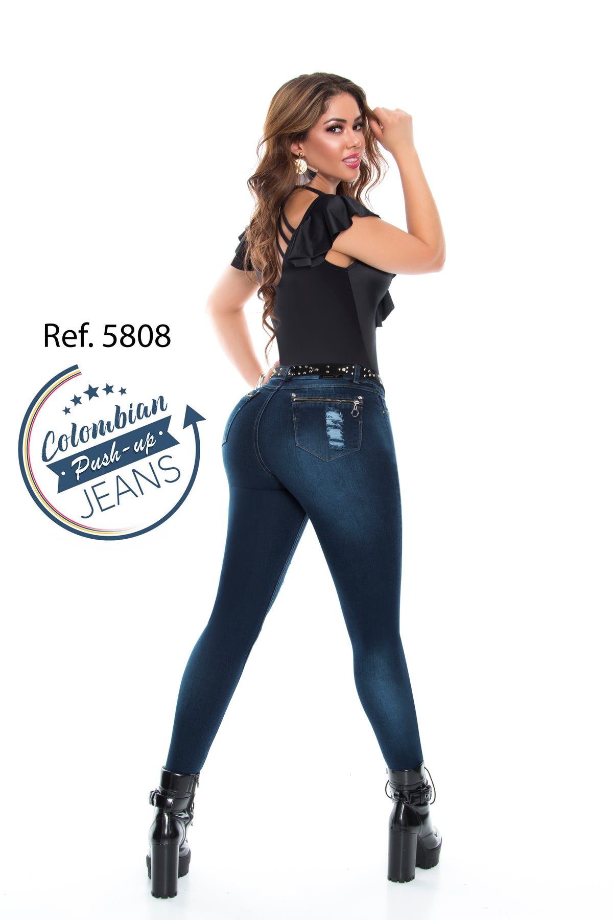 Colombian Push-Up Dark Blue Ripped Jeans 5808