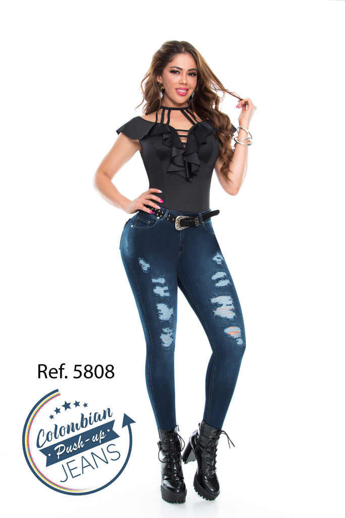 Colombian Push-Up Dark Blue Ripped Jeans 5808